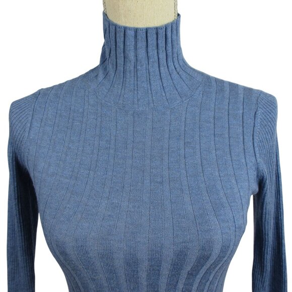 WHBM Mockneck Sweater Blue Cashmere Blend Size XS Fitted Layering Ribbed - Picture 3 of 7